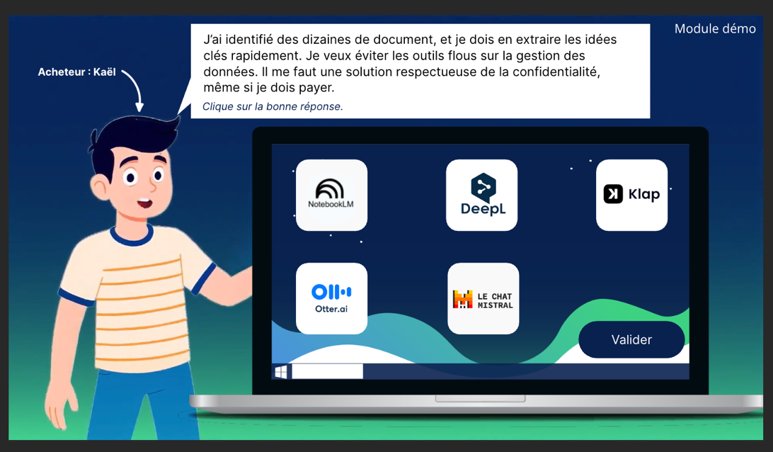 Capture d'écran d'un module interactif de la formation IA Générative
